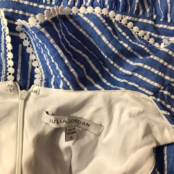 JULIA JORDAN Blue/White Striped Ruffled Dress 6 - Picture 9 of 10